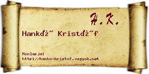 Hankó Kristóf névjegykártya