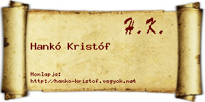 Hankó Kristóf névjegykártya